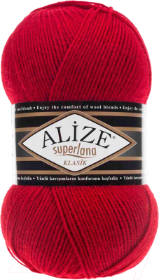 Пряжа для вязания Alize Superlana 25% шерсть, 75% акрил / 56 (280м, красный)