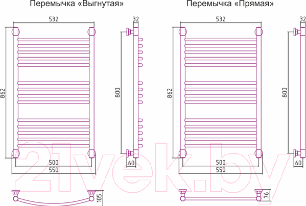 Полотенцесушитель водяной Сунержа Богема+ прямая 80x50 / 00-0220-8050 — фото 3