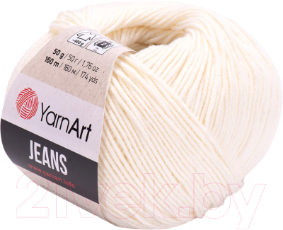 Пряжа для вязания Yarnart Jeans 55% хлопок, 45% полиакрил / 03 (160м, молочный)
