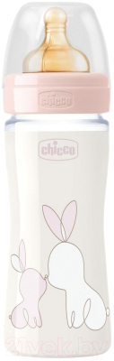 Бутылочка для кормления Chicco Original Touch Glass Girl с латексной соской / 00027720100000 (240мл)