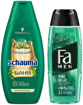 Набор косметики для тела и волос Schauma Шампунь для волос Баня+Гель для душа Fa Men 2 в 1 Pure Relax  (380мл+250мл)