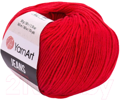 Пряжа для вязания Yarnart Jeans 55% хлопок, 45% полиакрил / 90 (160м, красный)