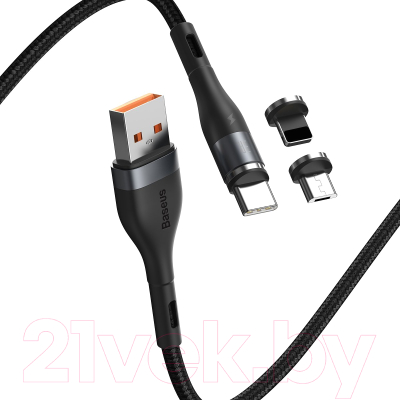

Кабель Baseus, Zinc Magnetic Safe USB to M+L+C / CA1T3-BG1