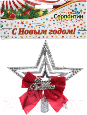 

Верхушка для елки Серпантин, Красный;серебристый, Рождество с бантом 201-1098 9.5см