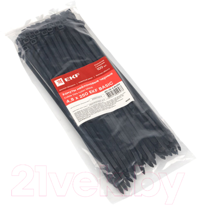 Стяжка для кабеля EKF Basic Plc-cb-4.8x250 (100шт, черный)