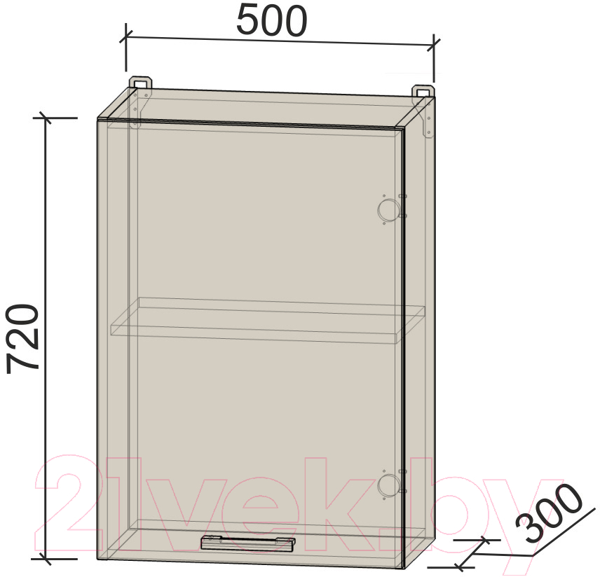 Шкаф навесной для кухни Интерлиния Компо ВШ50-720-1дв (дуб молочный)