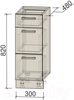 Шкаф-стол кухонный Интерлиния Компо НШ30рш3 1м+2б (вудлайн кремовый)