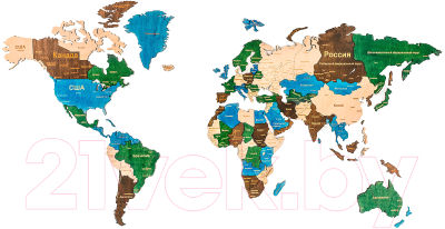 Декор настенный Woodary Карта мира XXL / 3141