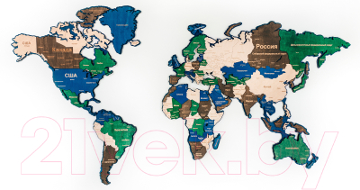 Декор настенный Woodary Карта мира XXL / 3138