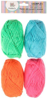 Набор пряжи для вязания Hobbius Simple 25г 66м (оранжевый/светло-розовый/голубой/зеленый, 4 мотка) - 