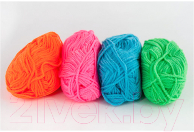 Набор пряжи для вязания Hobbius Simple 25г 66м (оранжевый/светло-розовый/голубой/зеленый, 4 мотка)