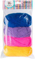 Набор пряжи для вязания Hobbius Simple 25г 66м  (желтый/розовый/фиолетовый/синий, 4 мотка) - 