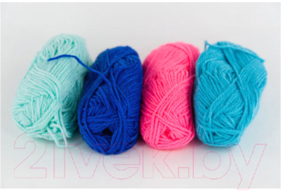 Набор пряжи для вязания Hobbius Simple 25г 66м (светло-розовый/бирюзовый/голубой/синий, 4 мотка)