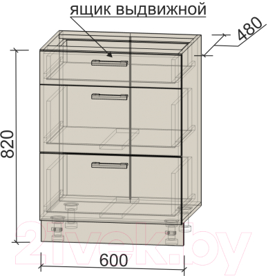 Шкаф-стол кухонный Интерлиния Компо НШ60рш3 1м+2б (вудлайн кремовый)
