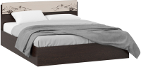 Двуспальная кровать ТриЯ Мишель 160x200 с ПМ (венге цаво/дуб белфорт с рисунком) - 