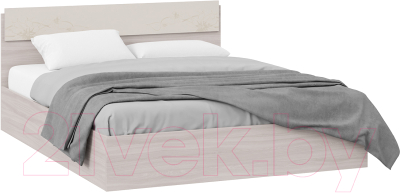Двуспальная кровать ТриЯ Мишель 160x200 с ПМ (ясень шимо/сатин матовый с рисунком)
