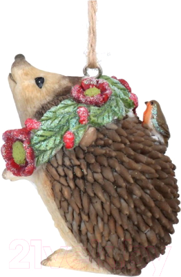 

Елочная игрушка Gisela Graham, Зеленый;красный;коричневый, Limited Flower Fairies Ежик с красным венком / 10616-1