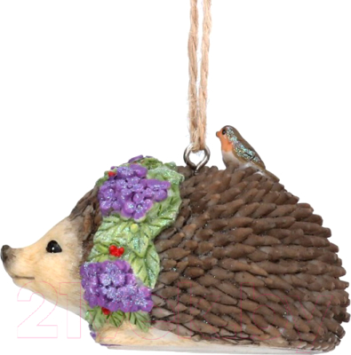 

Елочная игрушка Gisela Graham, Зеленый;фиолетовый;коричневый, Limited Flower Fairies Ежик с фиолетовым венком / 10616-2