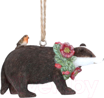 

Елочная игрушка Gisela Graham, Зеленый;коричневый, Limited Flower Fairies Барсук с красным венком / 10623-2