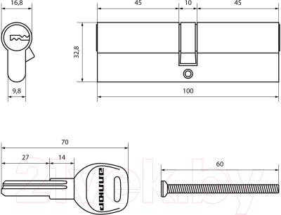 Цилиндровый механизм замка Аллюр HD F 100-5K CP 45x10x45 перфорированный ключ (хром)