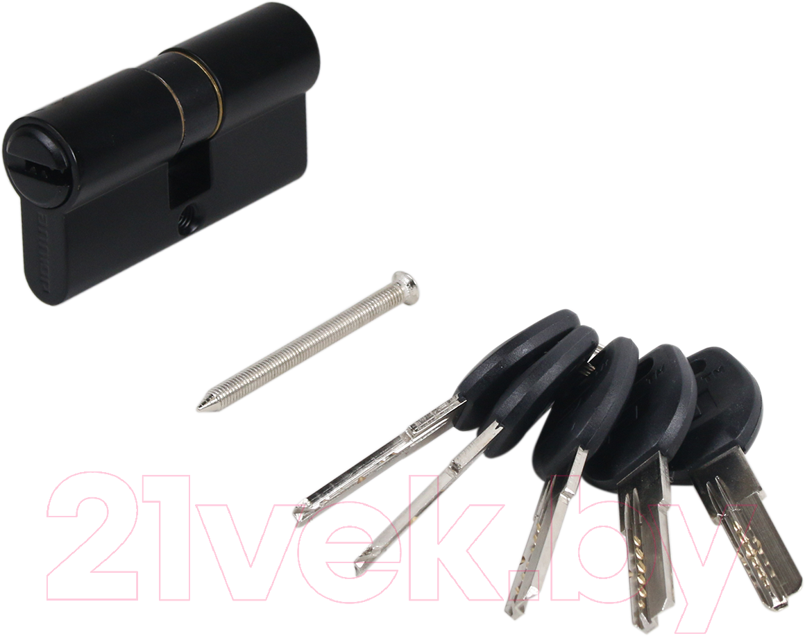 Цилиндровый механизм замка Аллюр HD F 60-5K Black перфорированный ключ (черный)