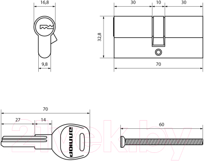 Цилиндровый механизм замка Аллюр HD F 70-5K CP перфорированный ключ (хром)