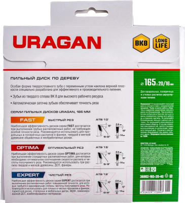 Пильный диск Uragan 36802-165-20-40