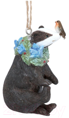 

Елочная игрушка Gisela Graham, Голубой;коричневый, Limited Flower Fairies. Барсук с голубым венком / 10623-1