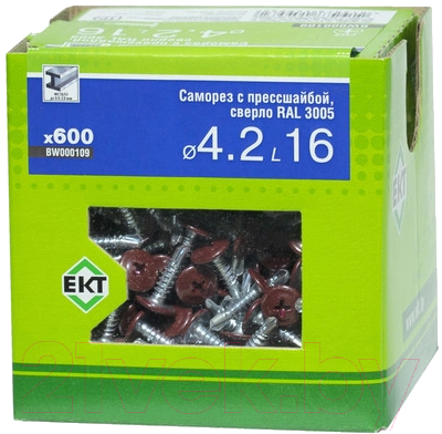 Саморез ЕКТ С прессшайбой 4.2х16 сверло / BW000109 (600шт, RAL 3005)
