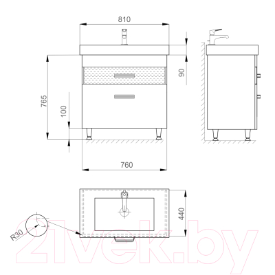 Тумба с умывальником Sanwerk Sierra 80 Принц 2F / MV0000450 (белый)