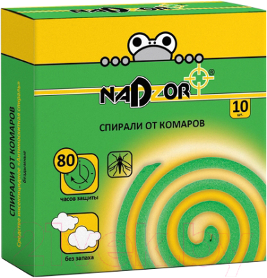 Набор спиралей от насекомых Nadzor Малодымные (10шт, зеленый)