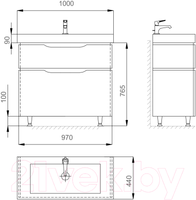 Тумба с умывальником Sanwerk Alessa 100 Принц 2F / MV0000587 (венге)