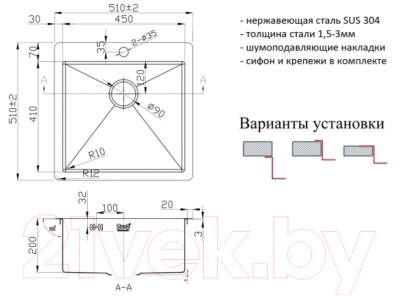 Мойка кухонная ZORG PVD-5151 (графит)