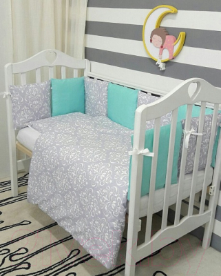 Комплект постельный для малышей ByTwinz Дамаск 6 (мятный)