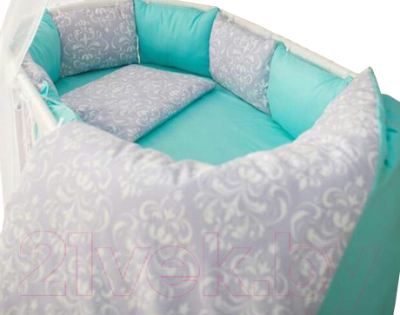 Комплект постельный для малышей ByTwinz Дамаск 7 (мятный)