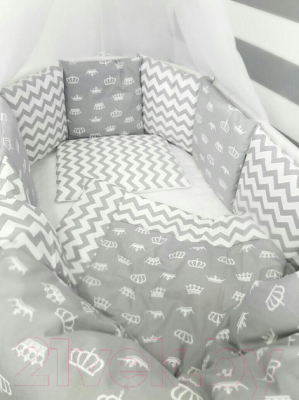 Комплект постельный для малышей ByTwinz Короны 7 (серый)