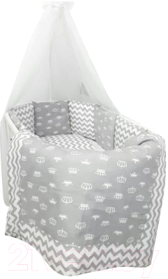 Комплект постельный для малышей ByTwinz Короны 7 (серый)
