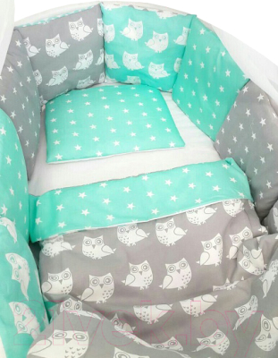 Комплект постельный для малышей ByTwinz Совята 7 (мятный)