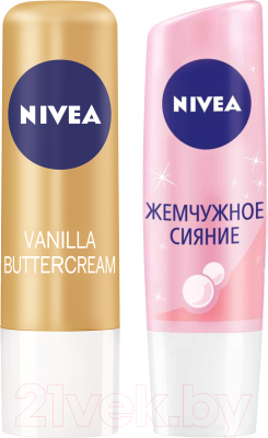 Набор бальзамов для губ Nivea Ванильный десерт бальзам д/губ + Жемчужное сияние бальзам д/губ