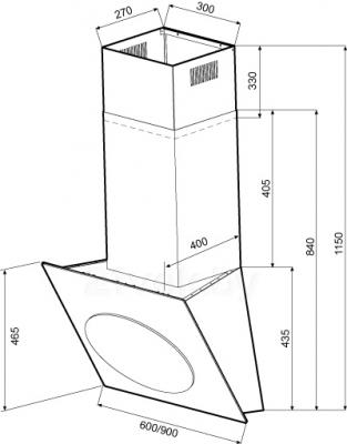 Вытяжка наклонная Krona Futuro 3P-S 900 / 00015260 (черный) - схема