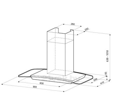 Вытяжка купольная Krona Scarlett Smart 5P LCD Multy 900 - маштабный чертеж
