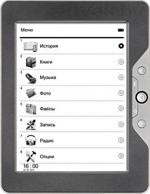 Электронная книга Texet TB-116FL (4GB, Gray) - фронтальный вид