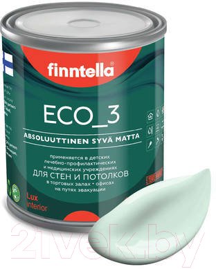 Краска Finntella Eco 3 Wash and Clean Lintu / F-08-1-1-FL040 (900мл, бледно-бирюзовый, глубокоматовый)