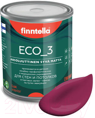 Краска Finntella Eco 3 Wash and Clean / F-08-1-1-FL126 (900мл, светлая вишня, глубокоматовый)