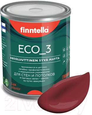 Краска Finntella Eco 3 Wash and Clean Viininpu / F-08-1-1-FL130 (900мл, финский бордовый, глубокоматовый)