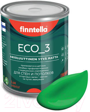 Краска Finntella Eco 3 Wash and Clean Nitty / F-08-1-1-FL131 (900мл, луговой зеленый, глубокоматовый)