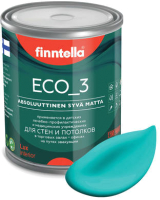 Краска Finntella Eco 3 Wash and Clean Akvamariini / F-08-1-1-FL133 (900мл, бирюзовый, глубокоматовый) - 