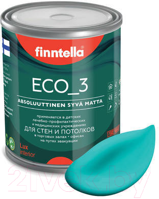 Краска Finntella Eco 3 Wash and Clean Akvamariini / F-08-1-1-FL133 (900мл, бирюзовый, глубокоматовый)