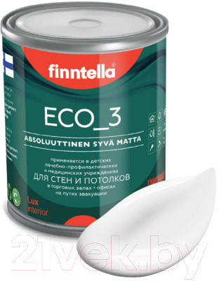 Краска Finntella Eco 3 Wash and Clean / F-08-1-1-FL134 (900мл, белый, глубокоматовый)