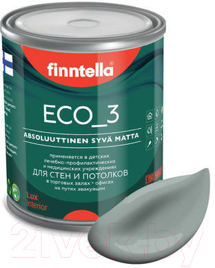 Краска Finntella Eco 3 Wash and Clean Sammal / F-08-1-1-LG101 (900мл, серо-зеленый, глубокоматовый)